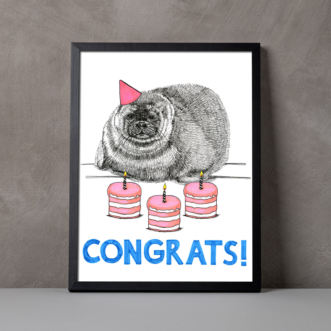 Congrats! A5-A3 Fine Art Print SEAL Illustration